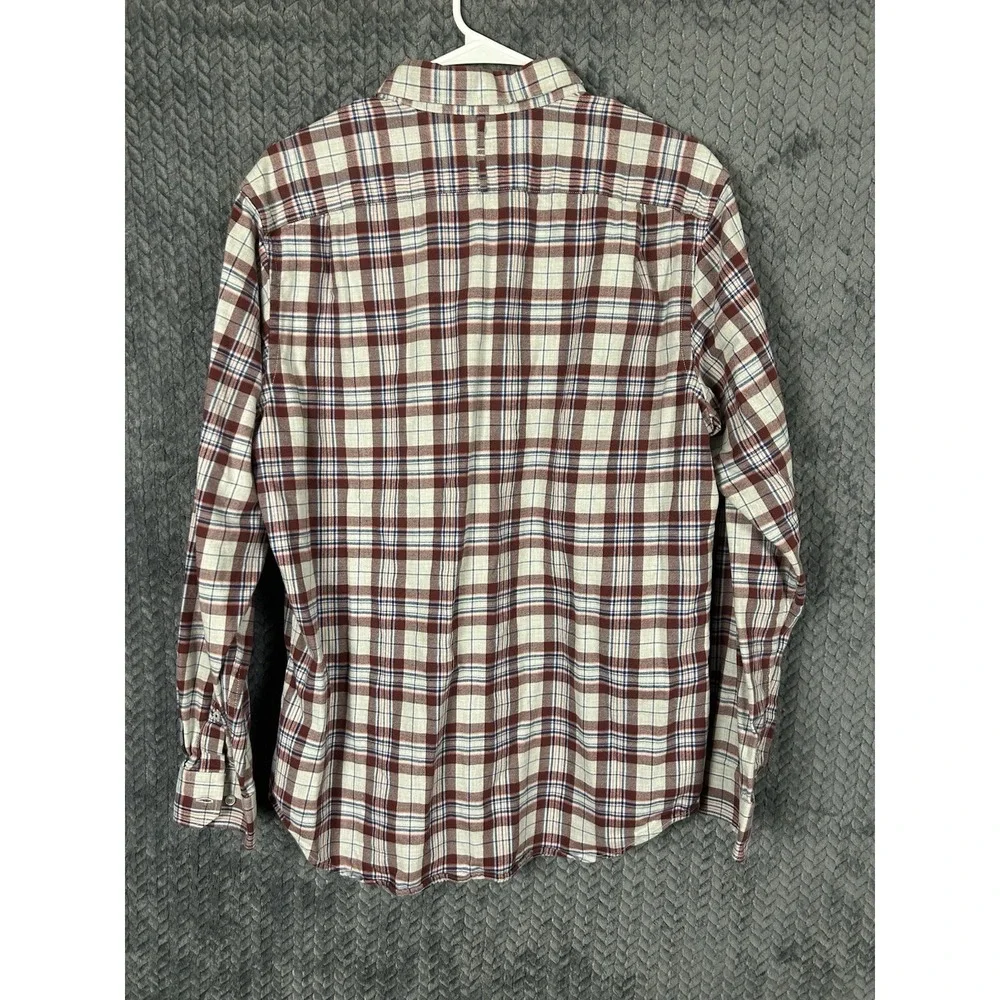 Banana Republic‎ Flannel Shirt Men's L Plaid Blue White Red Luxe Cotton